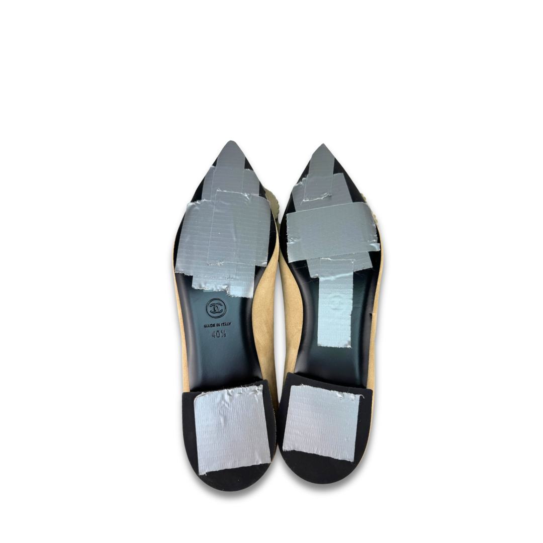 Chanel Suede Camellia Flats - Size 40.5