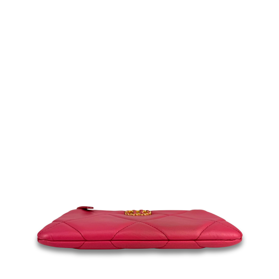 Chanel Pink Lambskin 19 Zipper Clutch