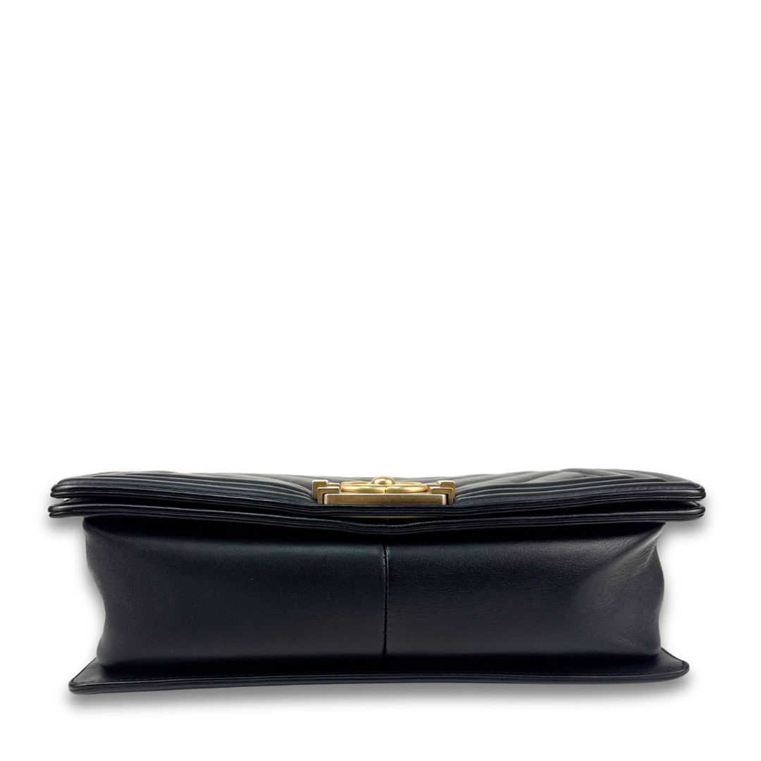 Chanel Black Chevron Calfskin Medium Boy Bag