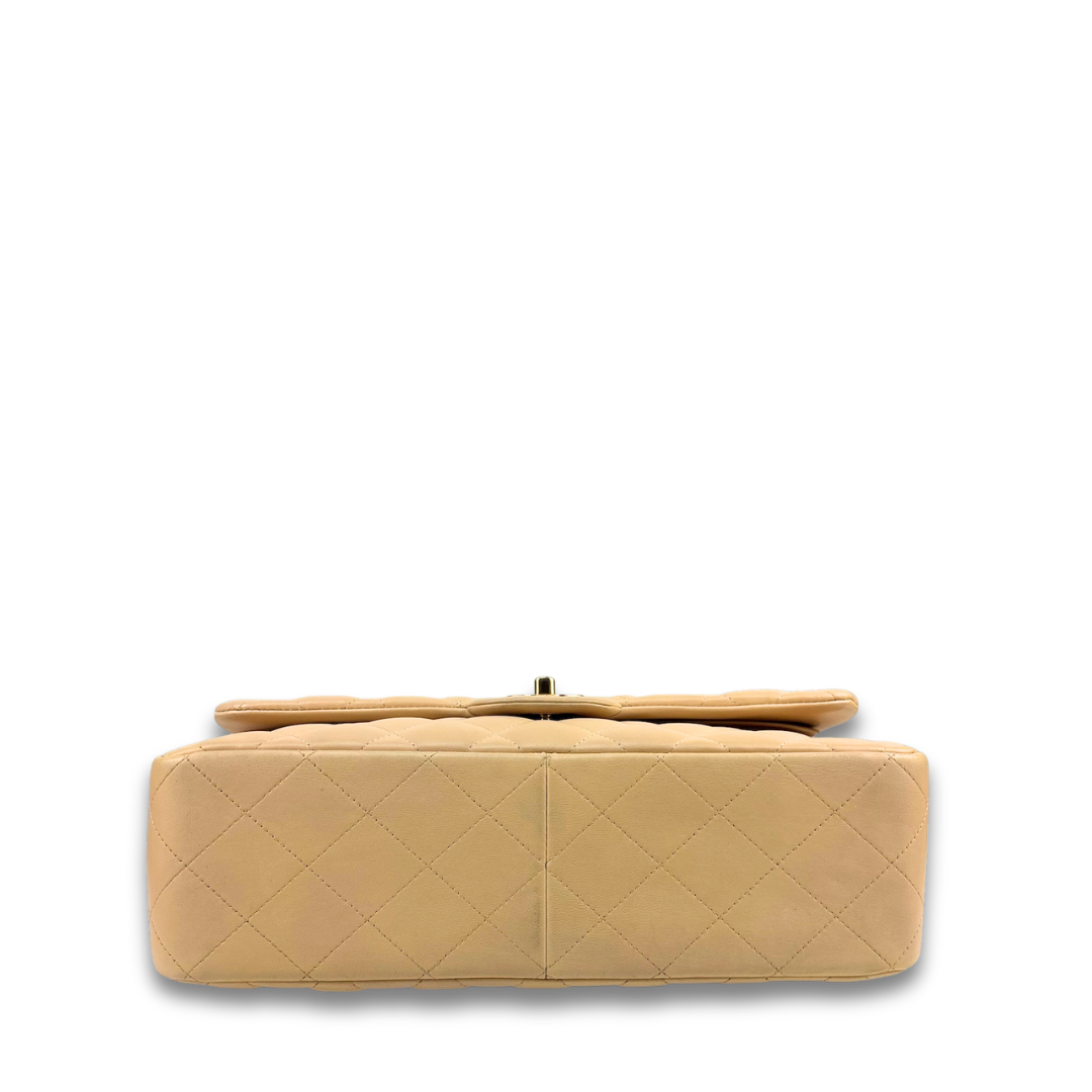 Chanel Beige Lambskin Classic Jumbo Double Flap