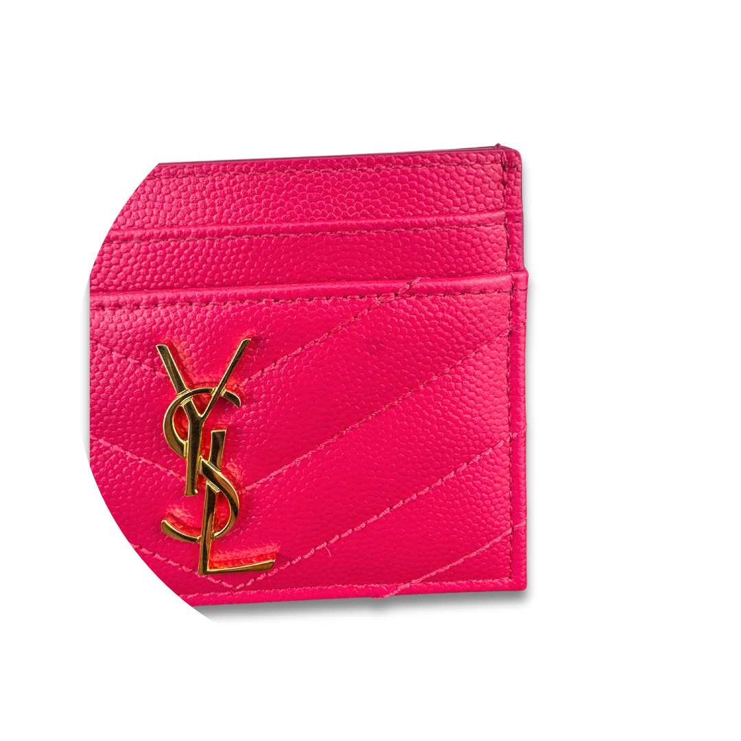 YSL Fuchsia Cassandre Grain de Poudre Leather Card Case