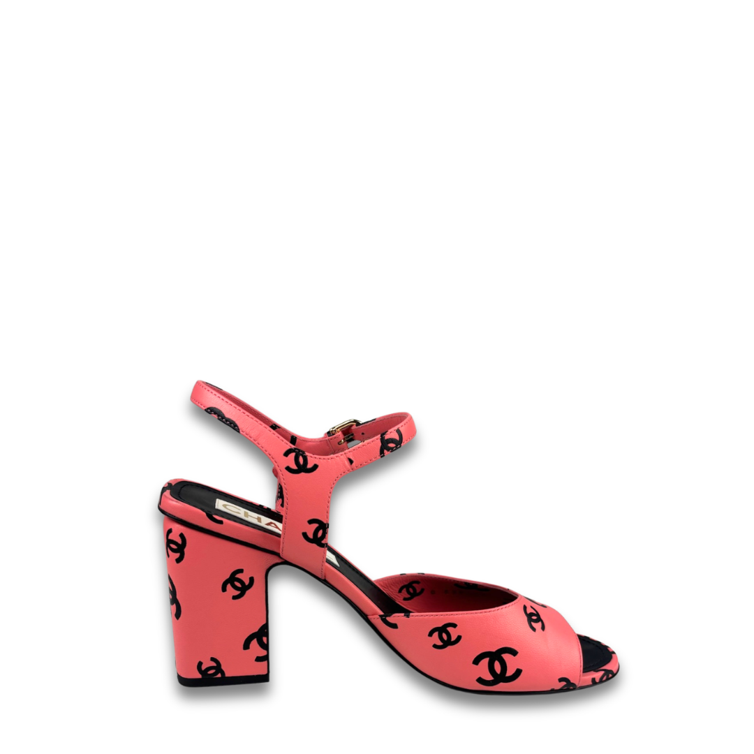 Chanel Pink Coco Beach CC Logo Block Heel - Size 39.5