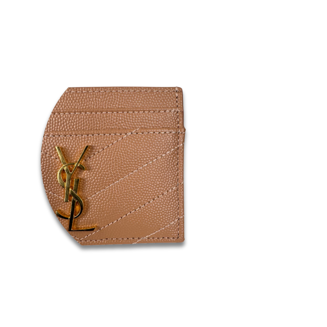 YSL Warm Beige Cassandre Grain de Poudre Leather Card Case