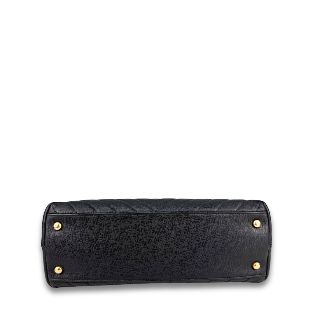 Chanel Grey Caviar Chevron Small Coco Top Handle