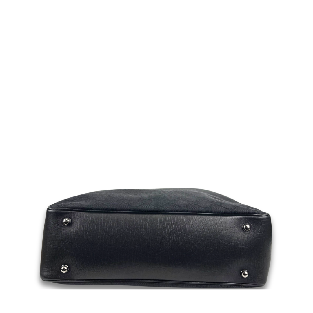 Gucci Black GG Canvas Bamboo Tote
