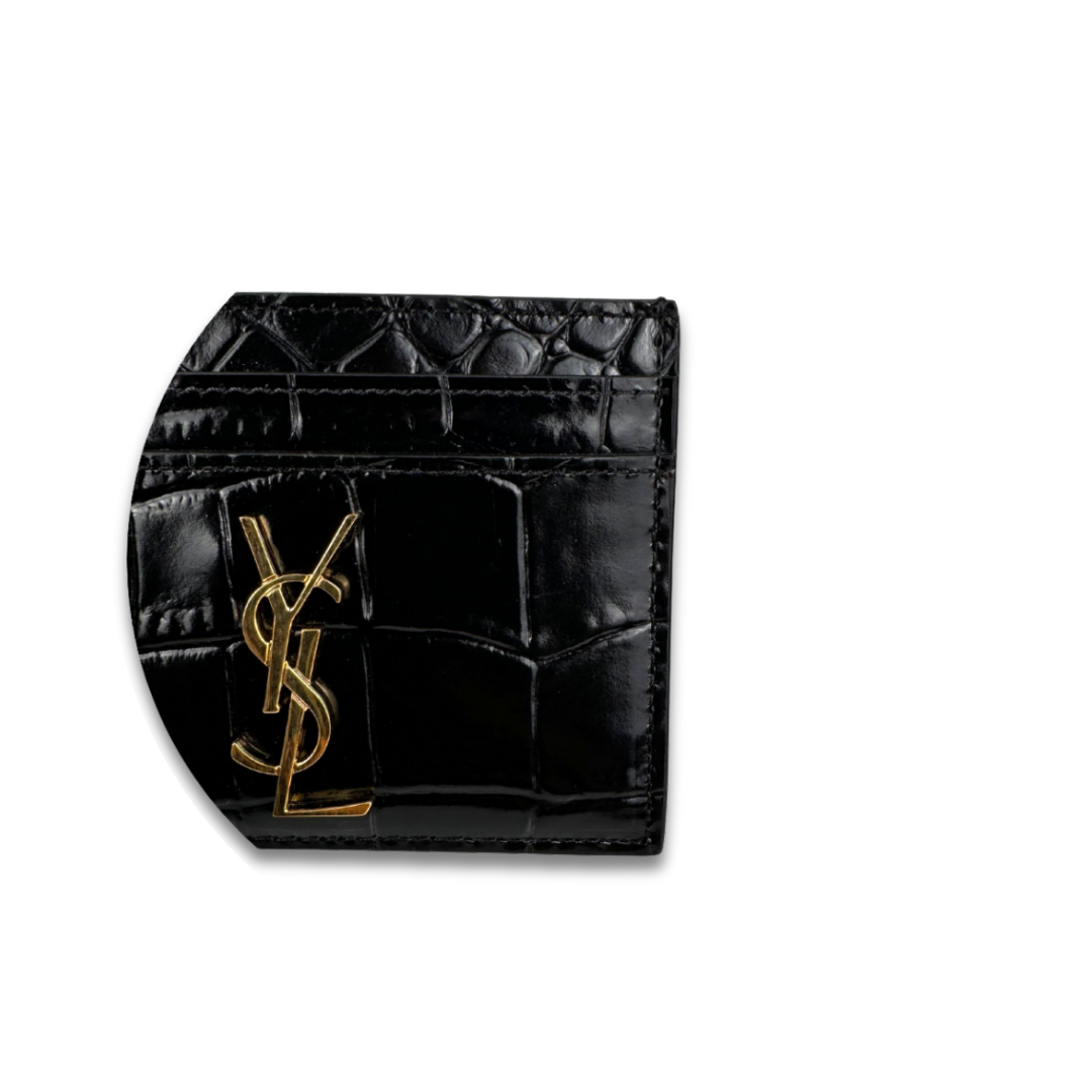 YSL Cassandre Croc Embossed Leather Card Case