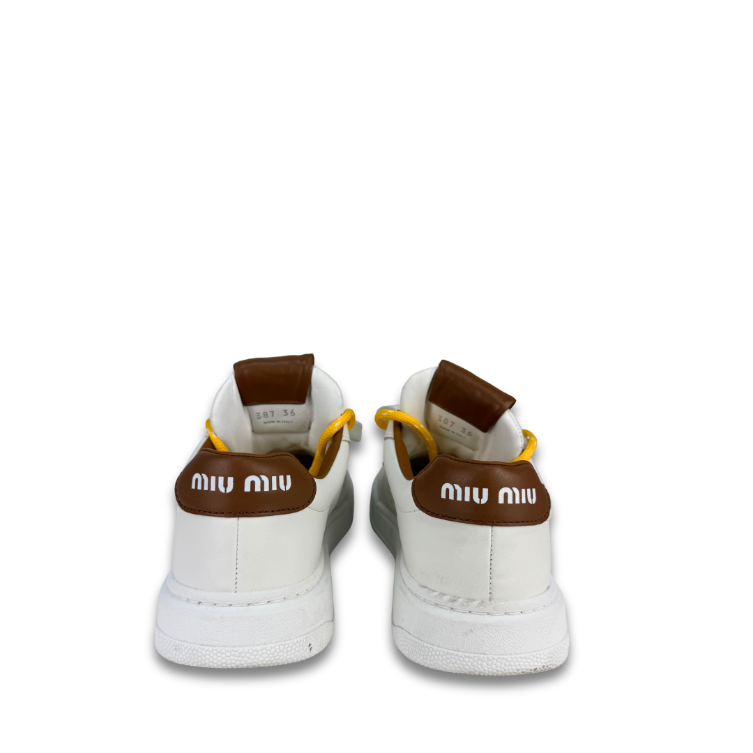 Miu Miu Mixed-Lace Leather Sneakers - Size 36