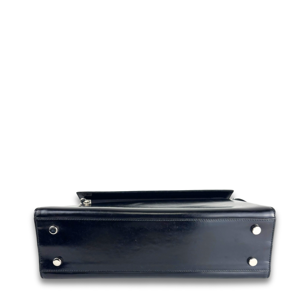 Ferragamo Black Leather Gancini Top Handle