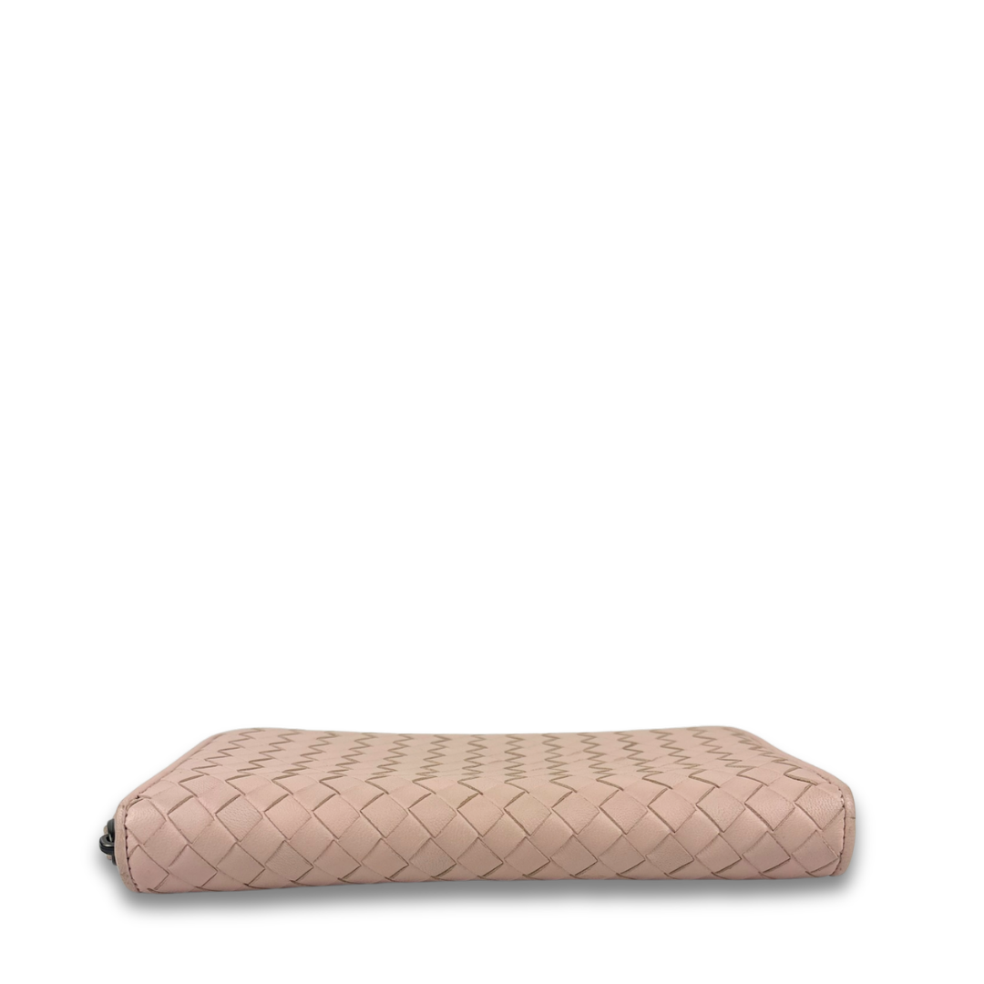 Bottega Veneta Pink Intrecciato Full Zip Wallet