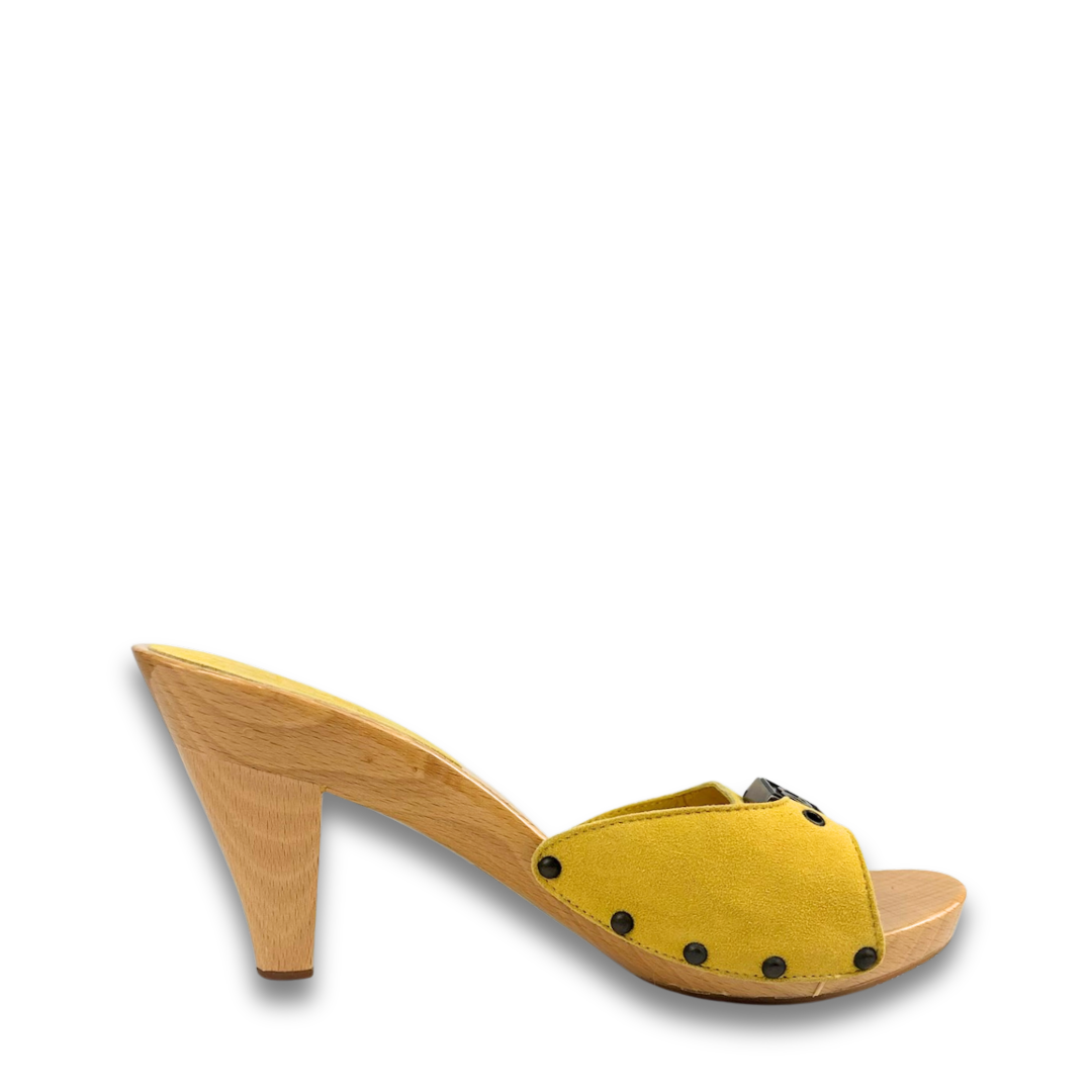 Chanel Yellow Suede Wooden Heels - Size 38