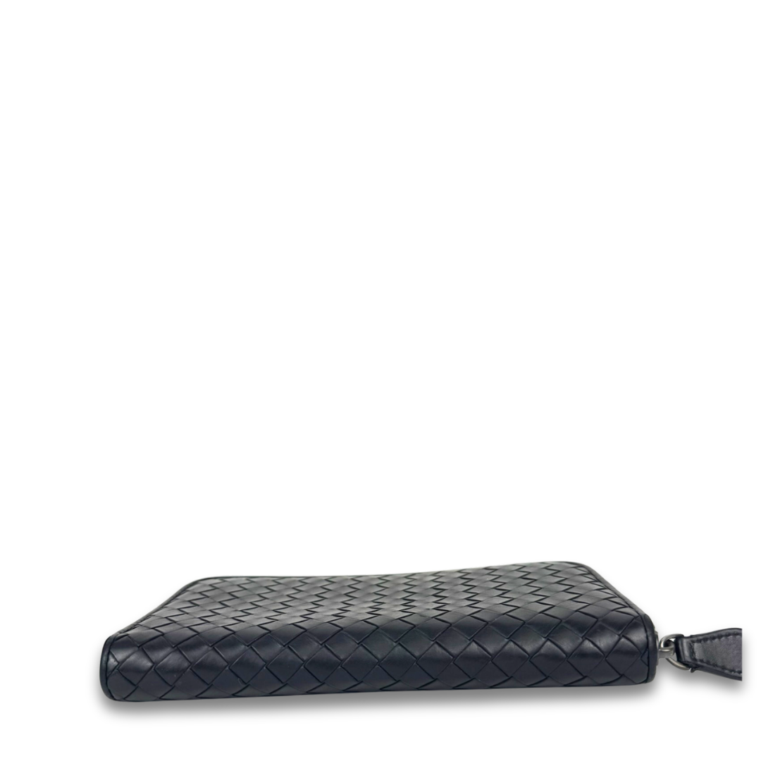 Bottega Veneta Black Intrecciato Zipper Wallet