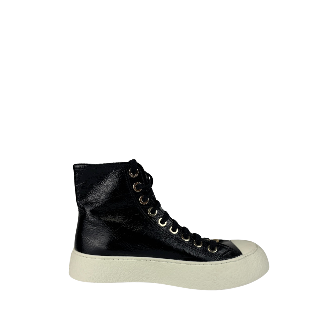 Chanel Patent Leather Platform High Top Sneakers - Size 37.5