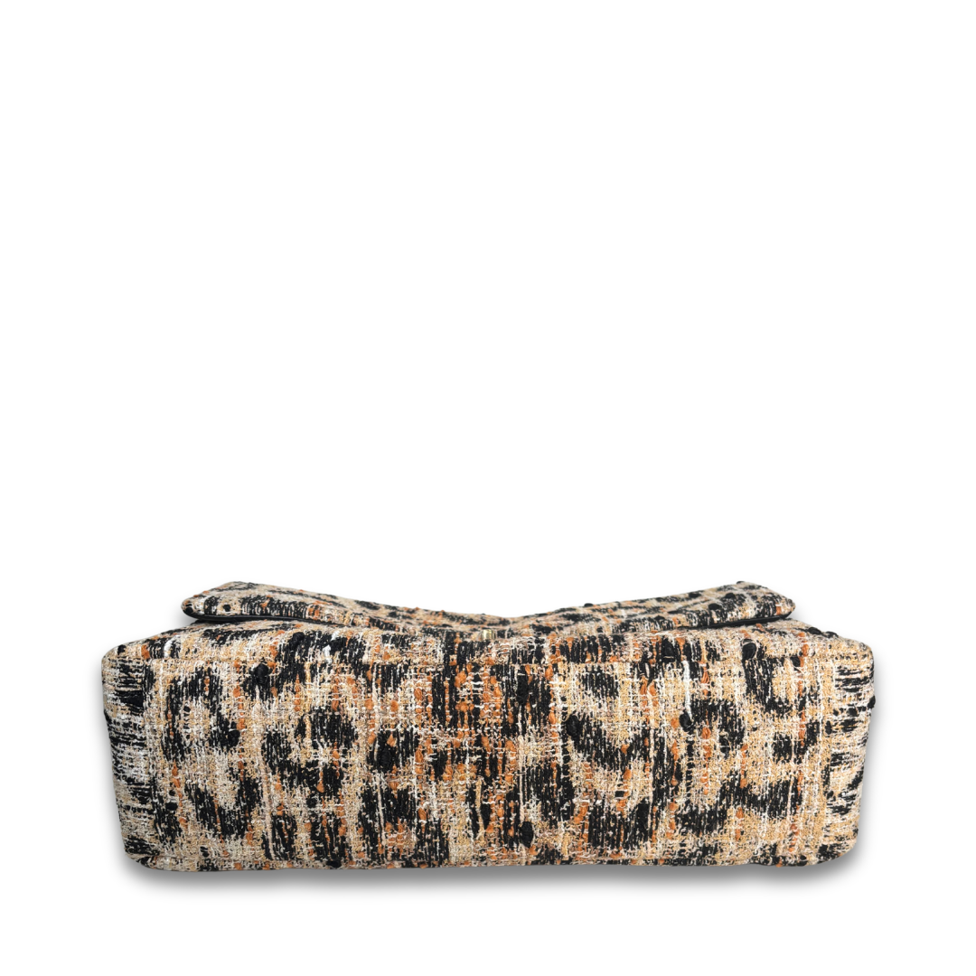 Chanel Leopard Print Tweed Maxi Single Flap