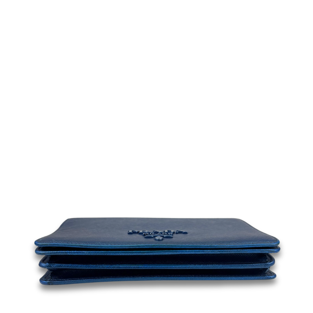 Prada Metallic Blue Saffiano Flap Crossbody