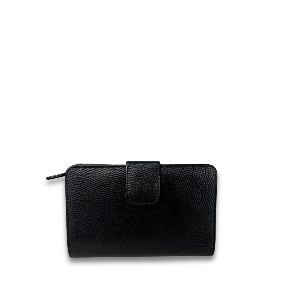 Prada Black Saffiano Mid Size Zipper Wallet