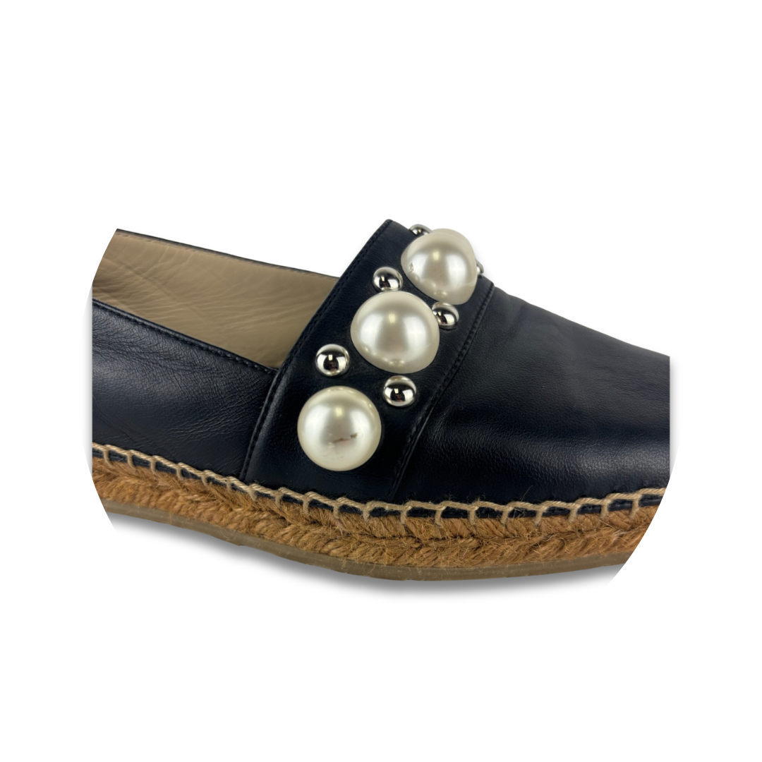 Jimmy Choo Dru Pearl Leather Espadrilles - Size 36
