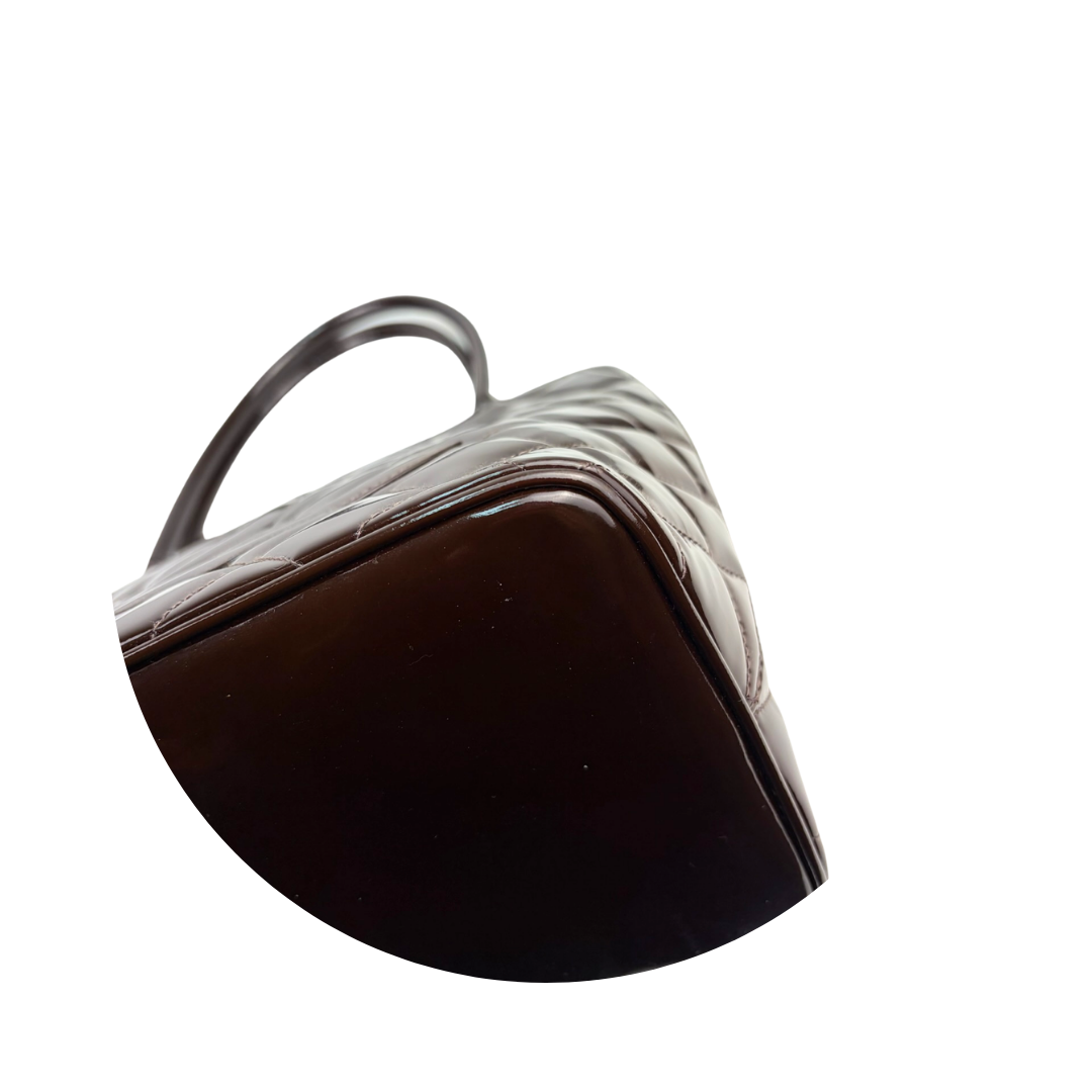 Chanel Brown Patent Leather Medallion Tote