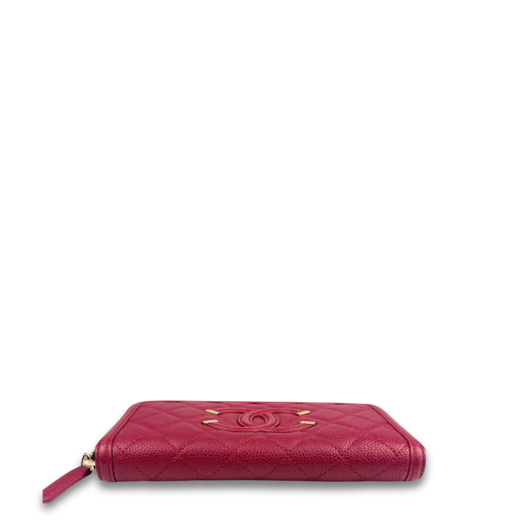 Chanel Red Caviar Filigree Zipper Wallet