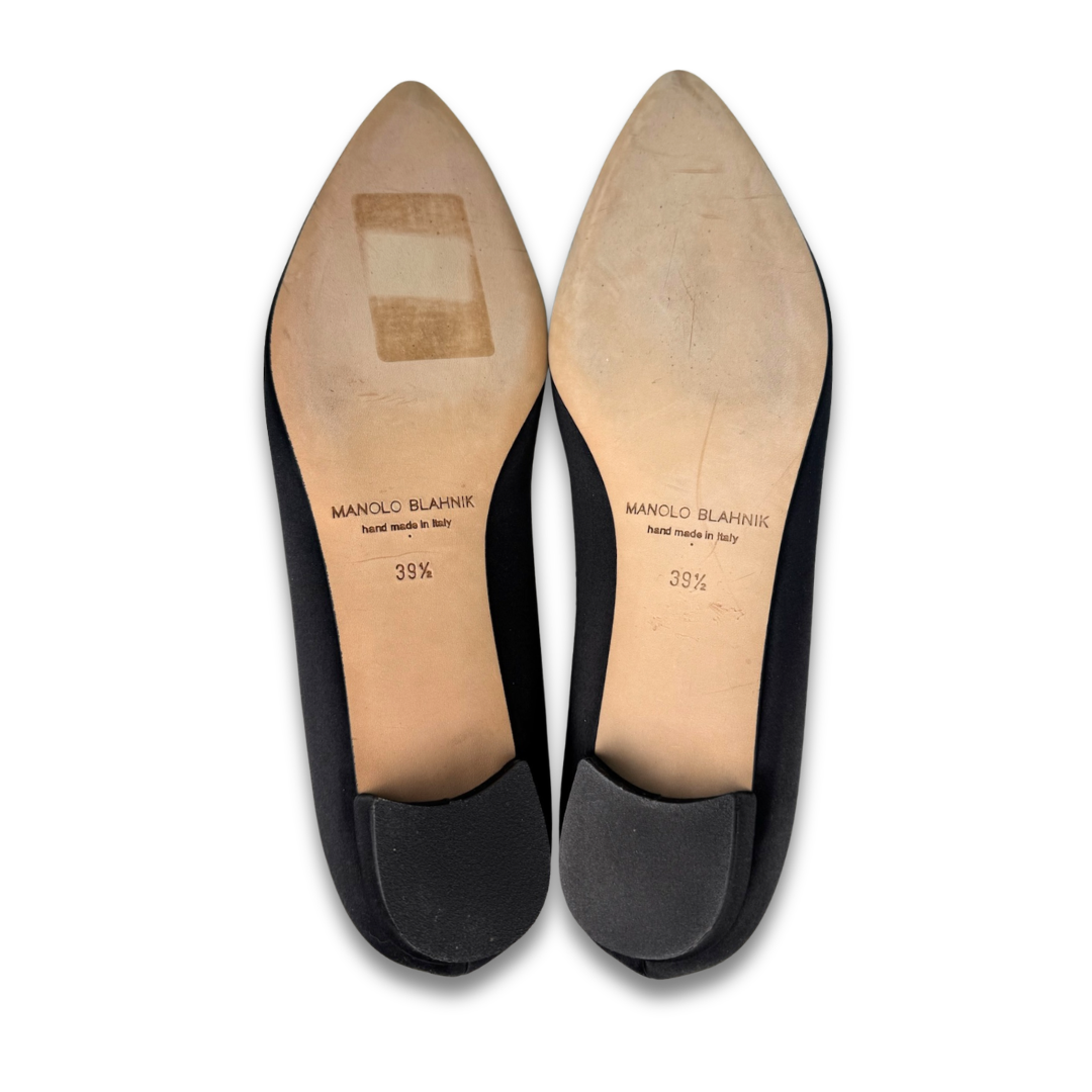Manolo Blahnik Satin Hangisi Flats - Size 39.5