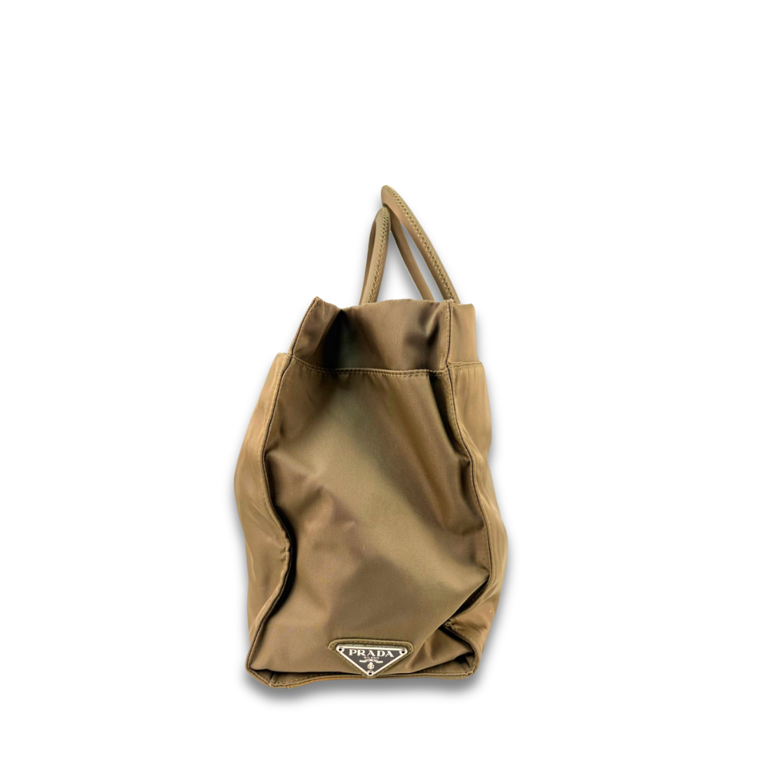 Prada Taupe Nylon Double Pocket Tote