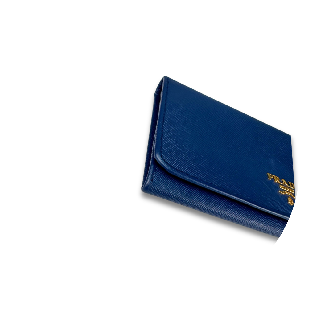 Prada Blue Saffiano Continental Snap Wallet