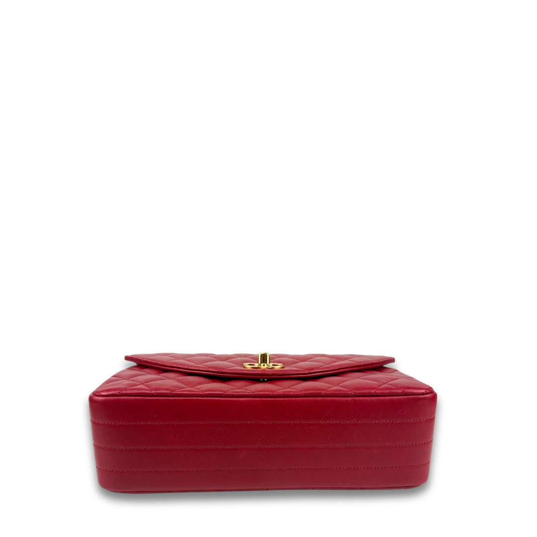 Chanel Red Lambskin Half Moon Single Flap