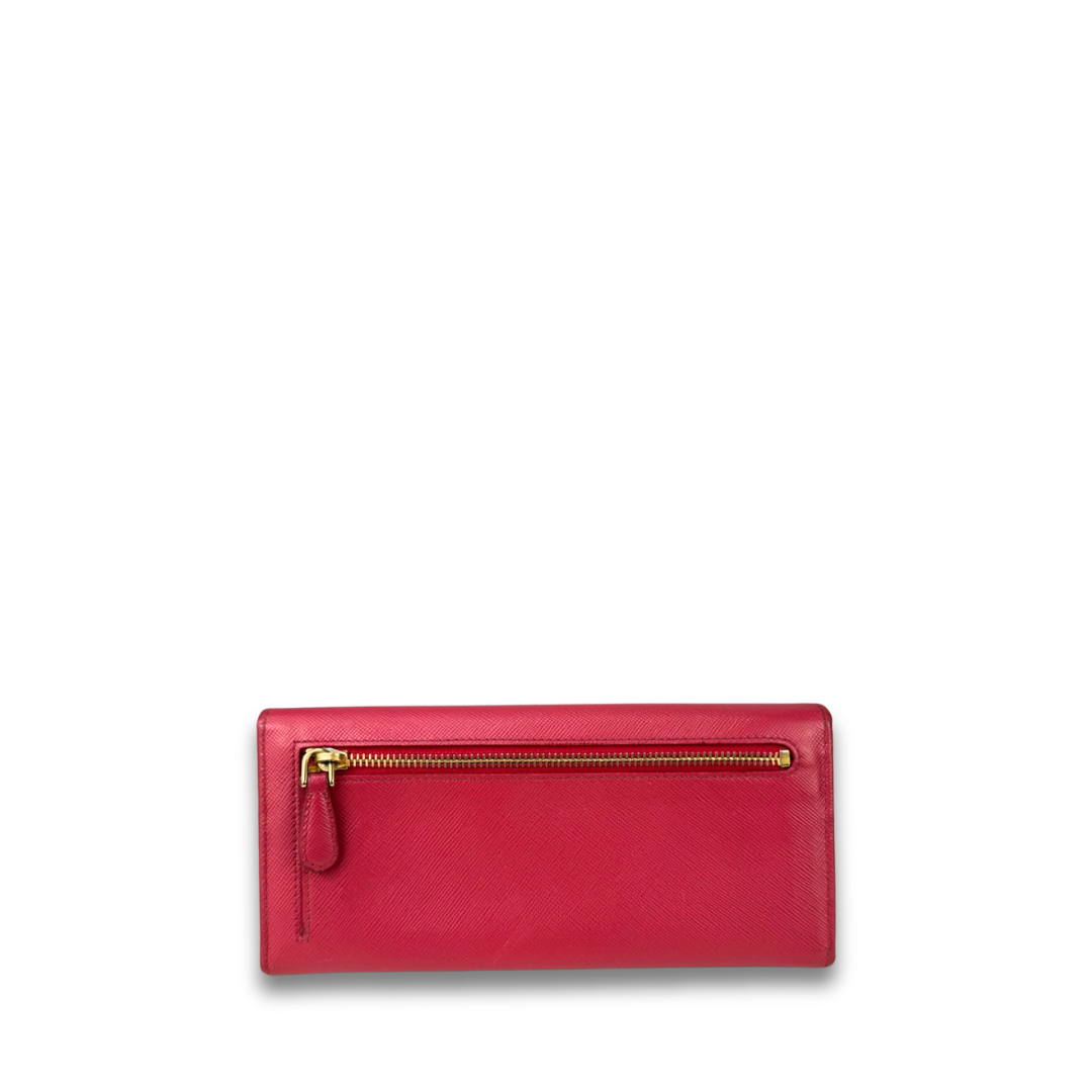 Prada Pink Saffiano Continental Snap Wallet