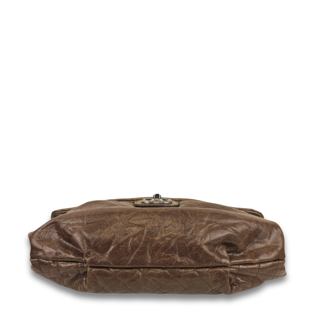 Chanel Brown Glazed Caviar Elastic Flap Bag