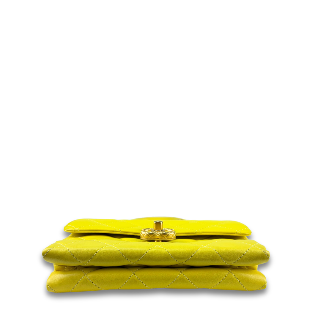 Chanel Yellow Mini Chain Bar Top Handle Flap Bag