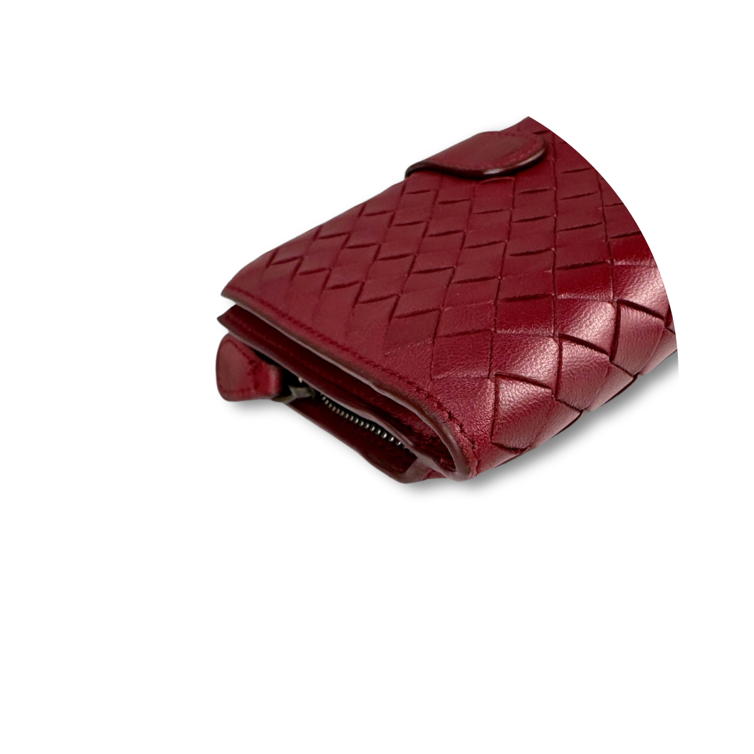 Bottega Veneta Dark Red Intrecciato Mid Size Wallet