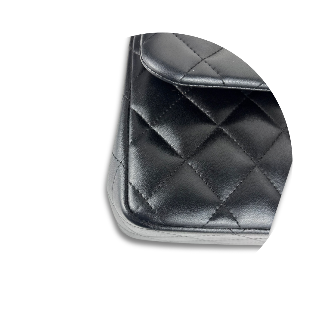 Chanel Black Lambskin Classic Jumbo Double Flap – Lola Saratoga Chanel Black Lambskin Classic Jumbo Double Flap – Lola Saratoga