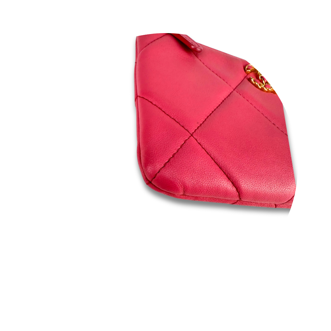Chanel Pink Lambskin 19 Zipper Clutch
