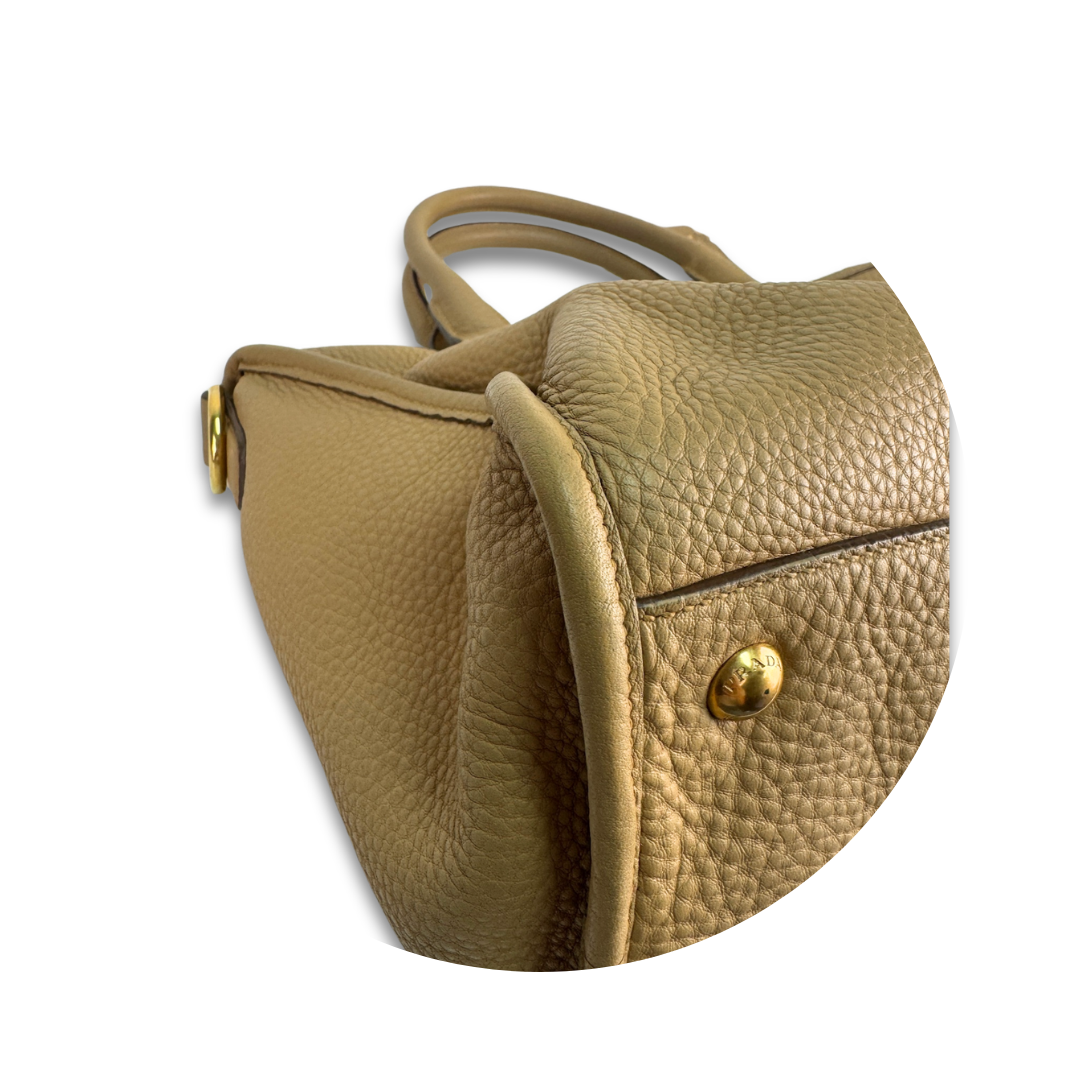 Prada Tan Daino Leather Zip Tote