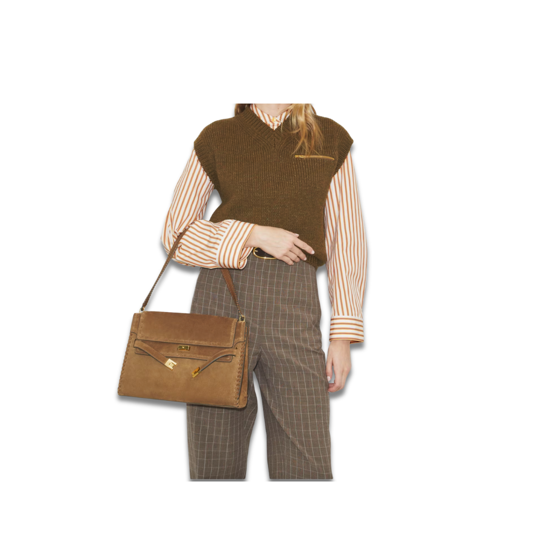 Tory Burch Suede Whipstitch Large Lee Radziwill Shoulder Bag