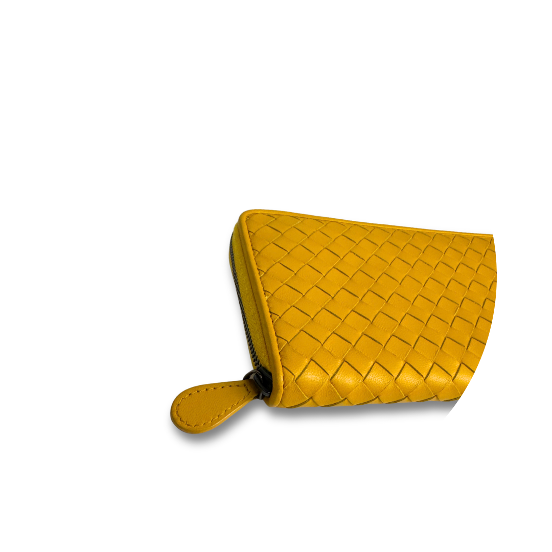Bottega Veneta Intrecciato Yellow Zip Around Wallet