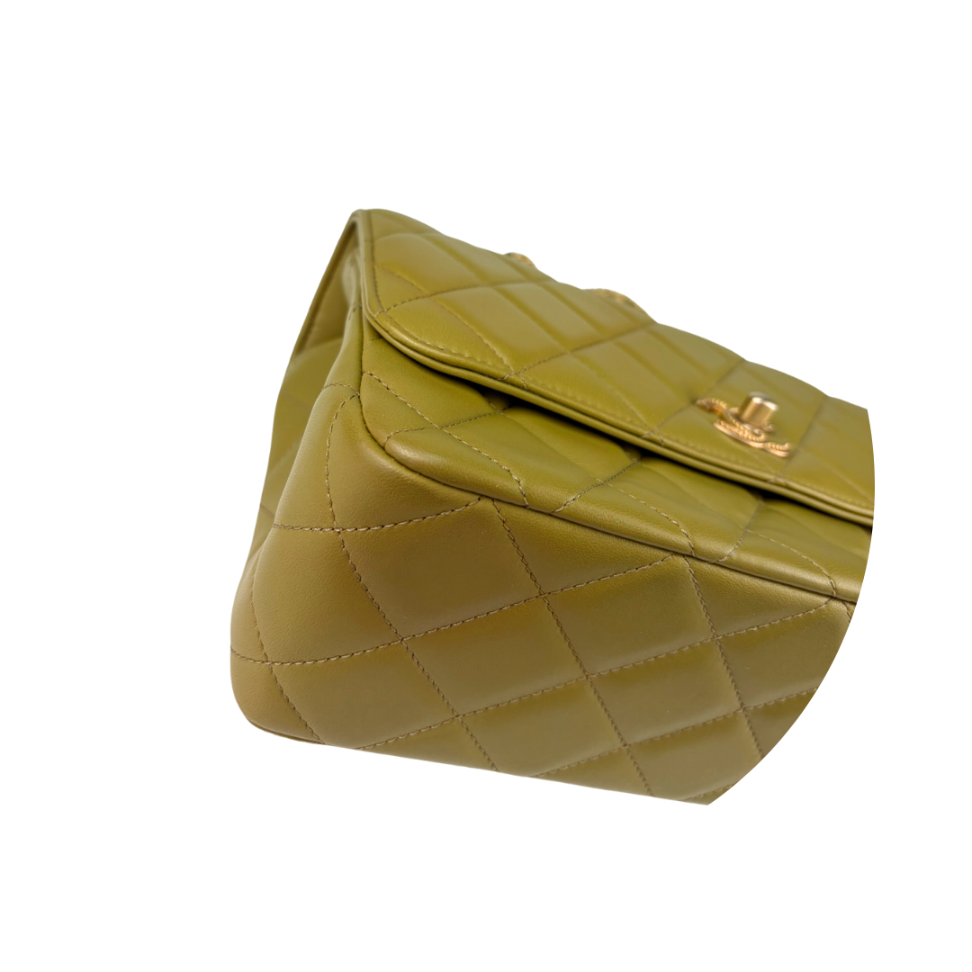 Chanel Olive Green Lambskin Top Handle Bag