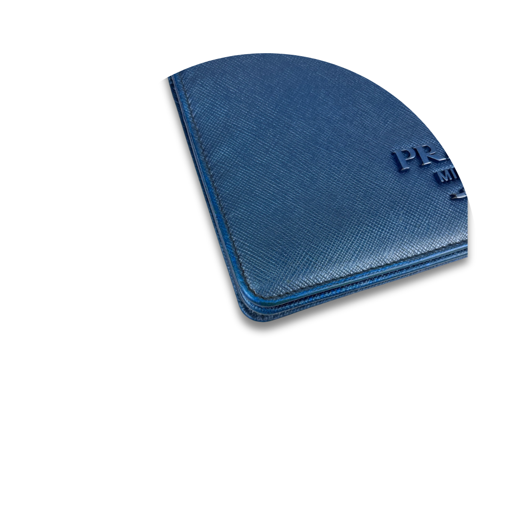 Prada Metallic Blue Saffiano Flap Crossbody