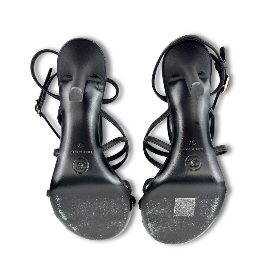 Chanel Camellia Strappy Heeled Sandals - Size 37