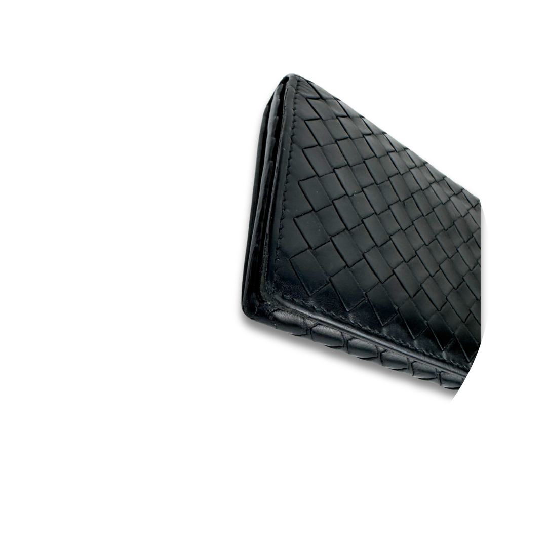 Bottega Veneta Black Intrecciato Long Bifold Wallet