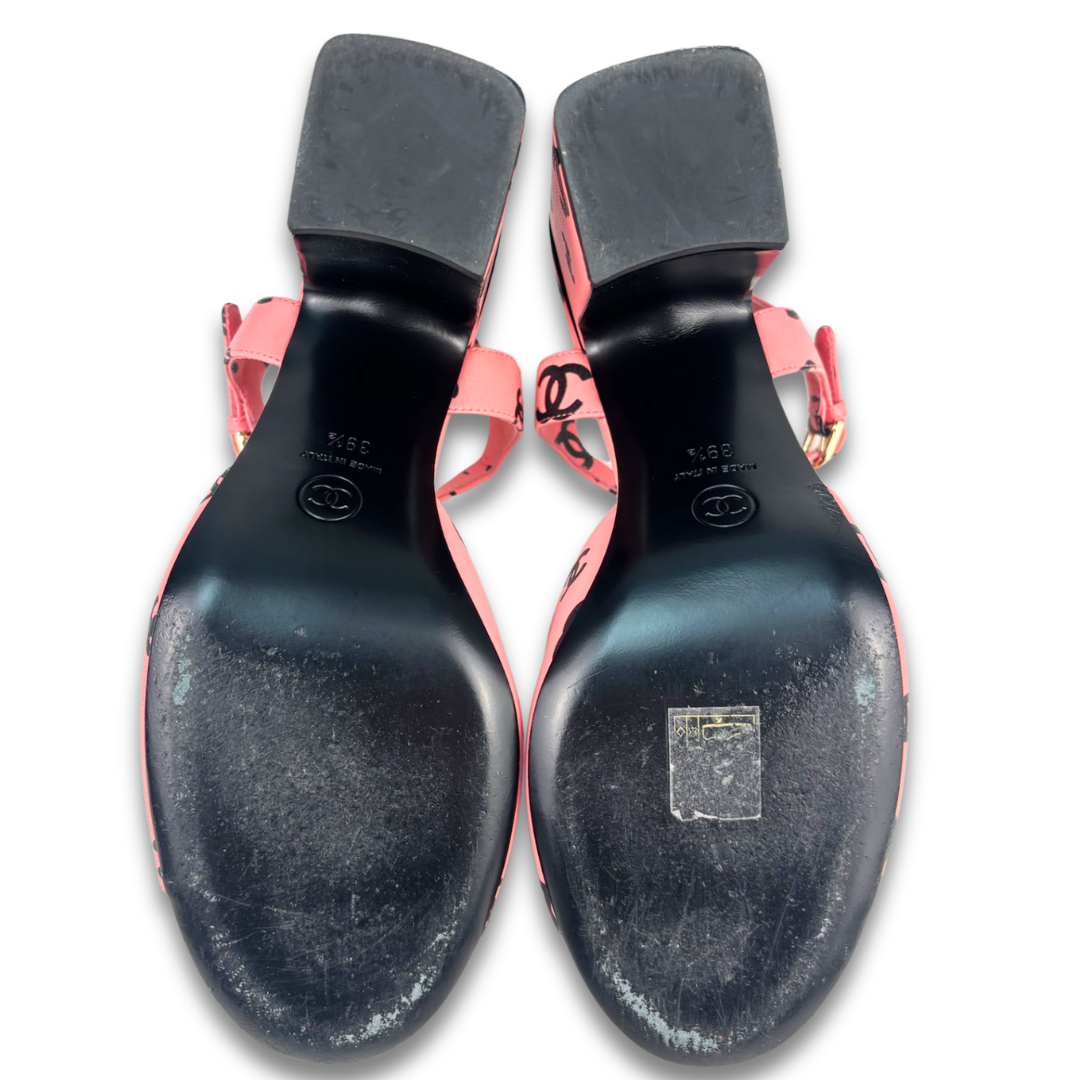 Chanel Pink Coco Beach CC Logo Block Heel - Size 39.5