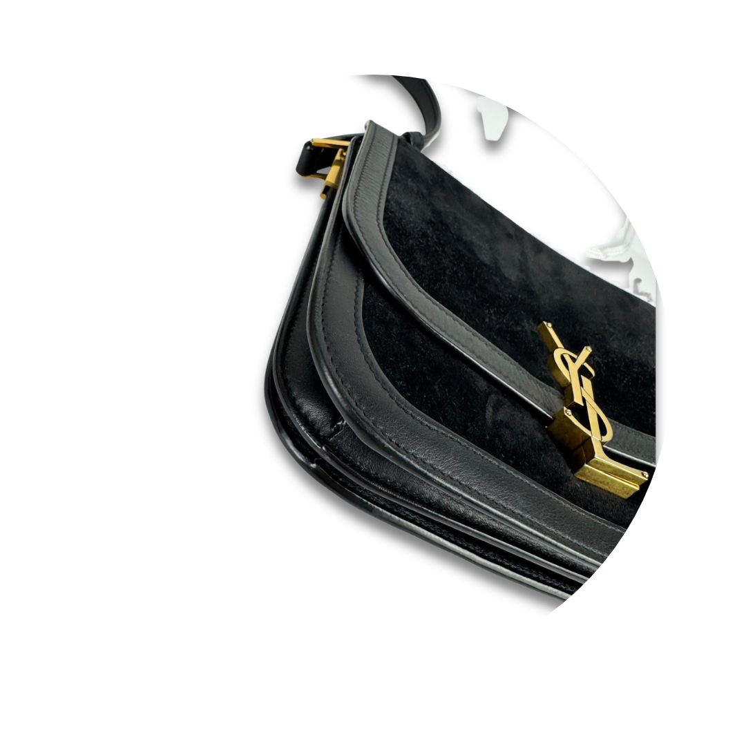 YSL Black Suede Solferino Medium Soft Satchel