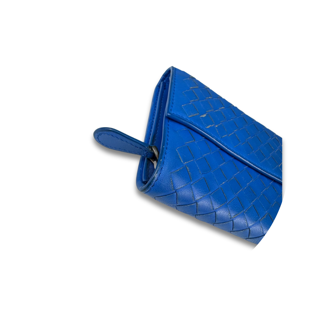 Bottega Veneta Blue Intrecciato Continental Flap Wallet