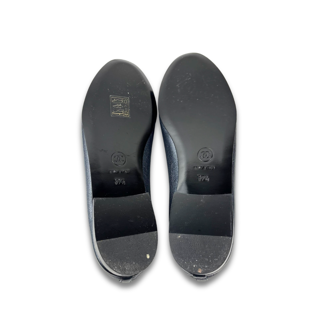 Chanel Metallic Gunmetal Ballet Flats - Size 37.5