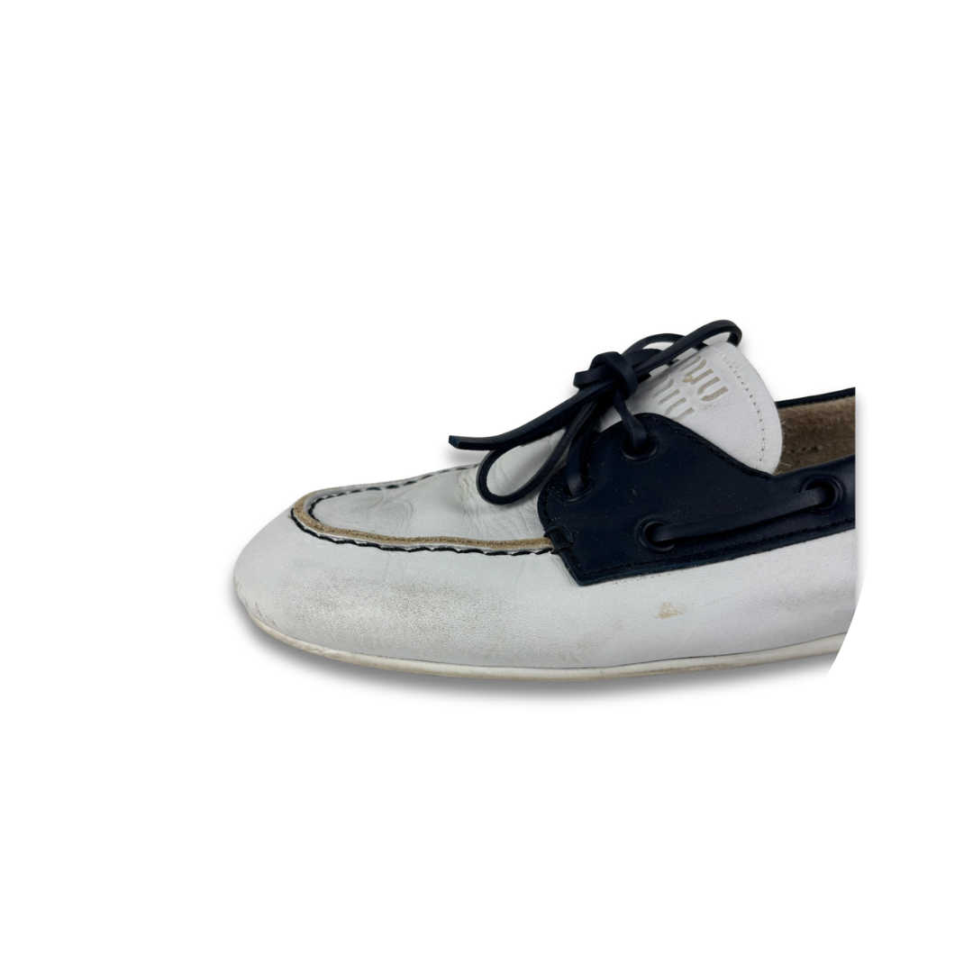 Miu Miu White Leather Deck Shoes - Size 36.5
