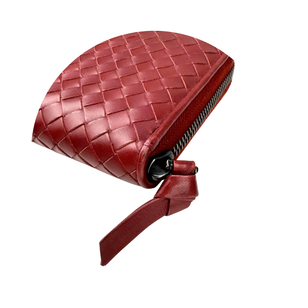 Bottega Veneta Red Intrecciato Full Zip Wallet
