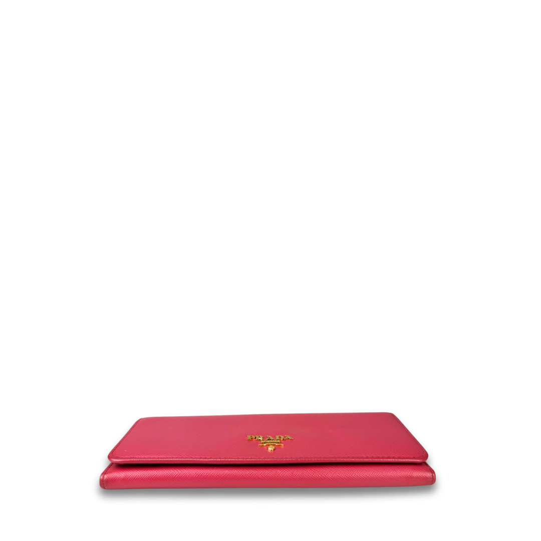 Prada Pink Saffiano Continental Snap Wallet