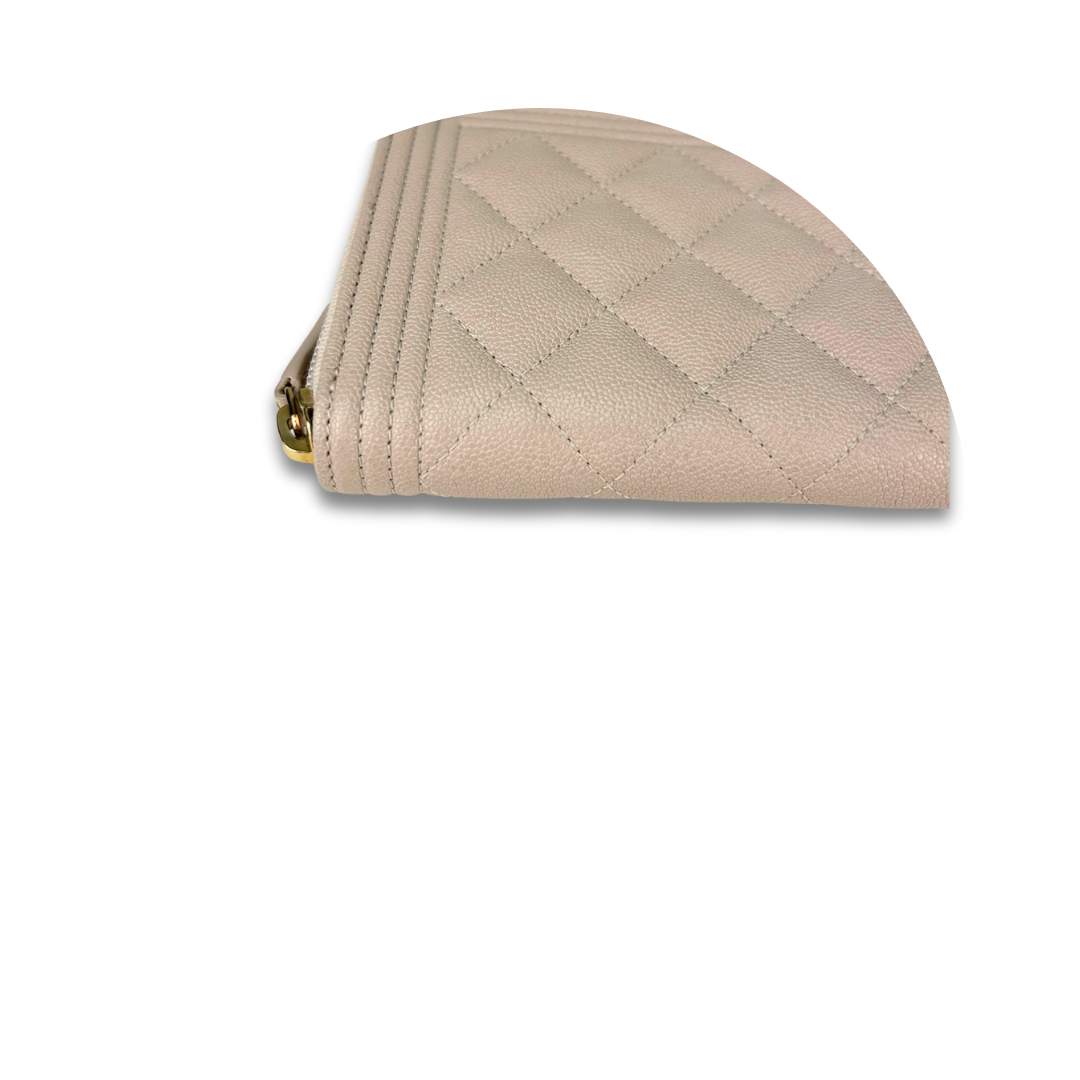 Chanel Light Beige Caviar Boy Zipper Wallet