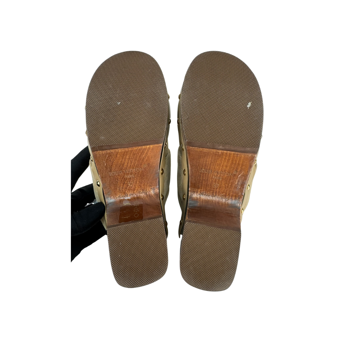 Louis Vuitton Suede Cottage Clogs - Size 37