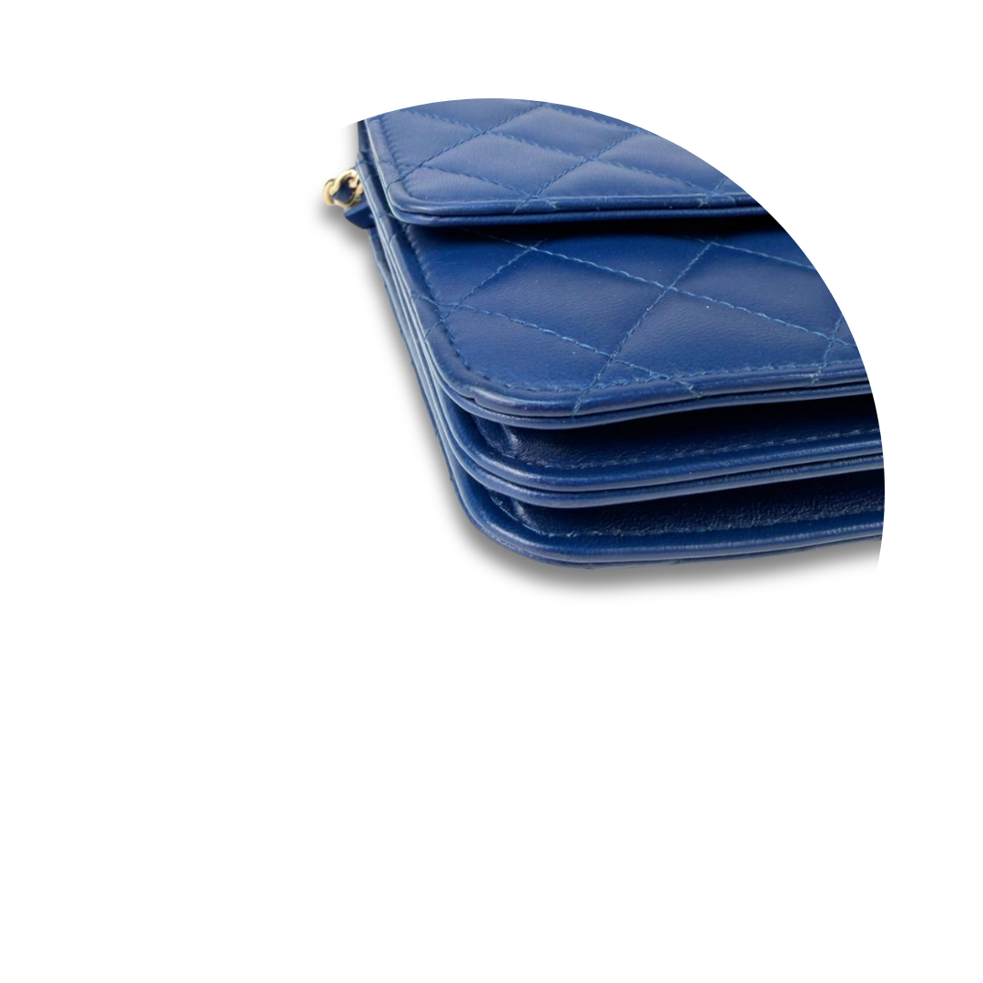Chanel Navy Blue Square Wallet on Chain