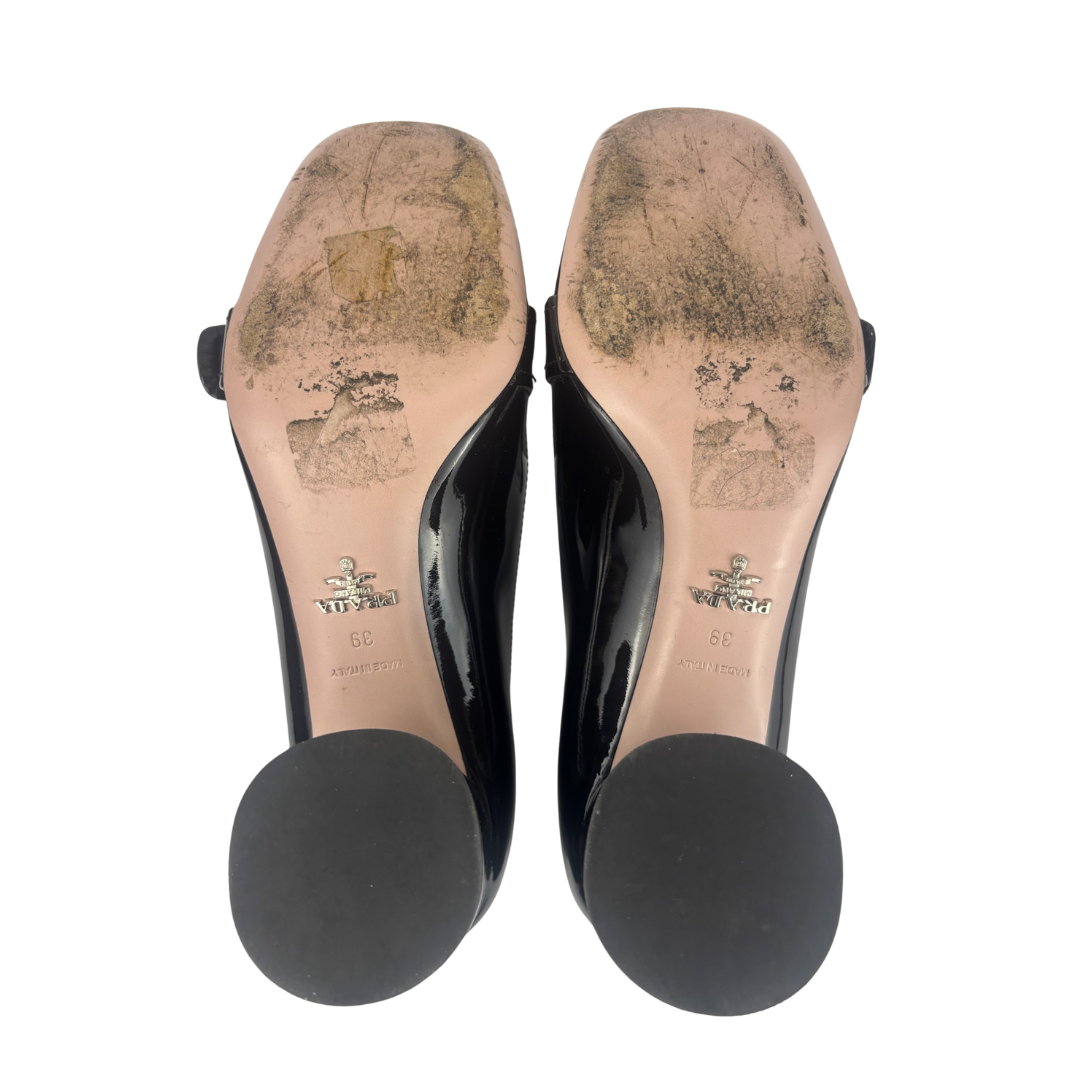 Prada Patent Leather Embellished Flower Heels - Size 39